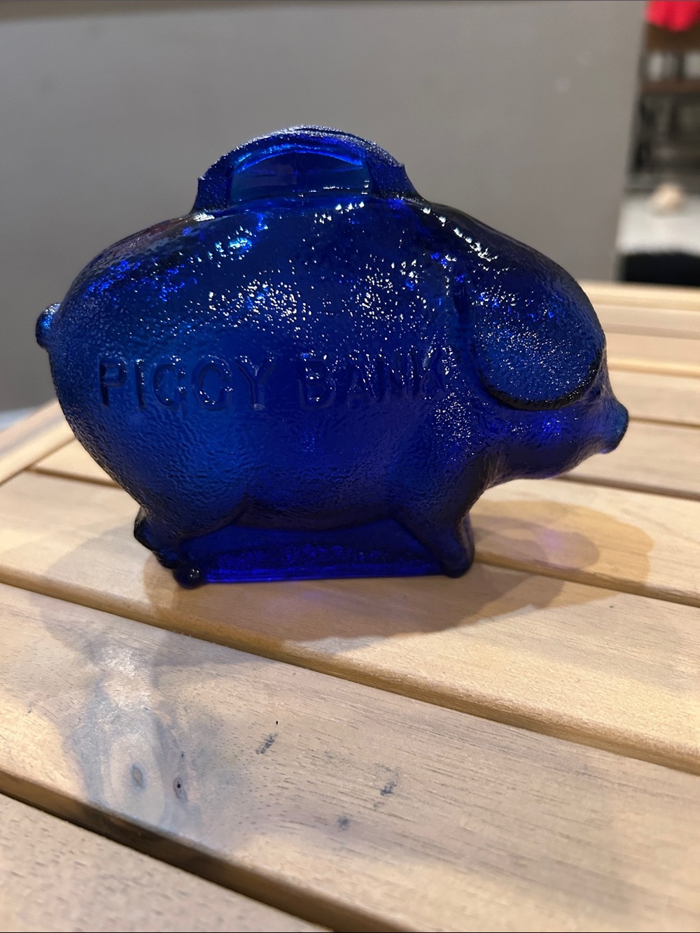 Vgt cobalt Blue textured Glass break away Piggy Bank